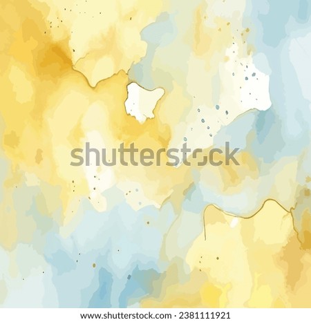 Grunge of watercolor in golden yellow and pale blue