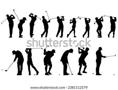High details silhouette of golf collection. Minimal symbol and logo of sport. Fit for element design, background, banner, backdrop, cover, logotype. Isolated on white background. Vector Eps 10.