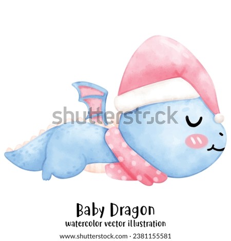 Cute dragon in Christmas. Pink christmas. Year of the dragon