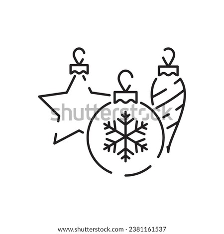 Christmas toys line icons. Happy New Year vector illustration