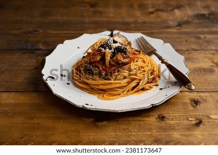 Pasta in tomato sauce with eggplant