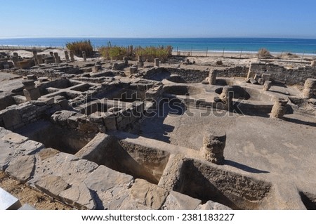Baelo Claudia ancient roman town archeological site in Bolonia, Spain Royalty-Free Stock Photo #2381183227