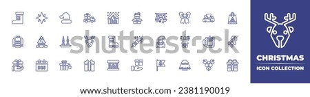Christmas line icon collection. Editable stroke. Vector illustration. Containing star, baubles, christmas tree, elf, december, flag, santa hat, bow, canapes, candle, present, pullover, house, shopping