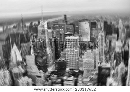 Motion blurred picture of Midtown Manhattan from high vantage point.