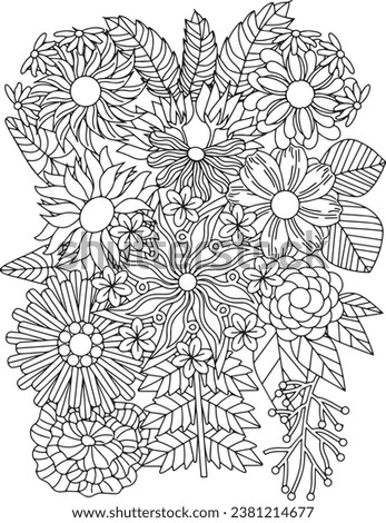 intricate floral flower garden botanical leaf adult coloring page