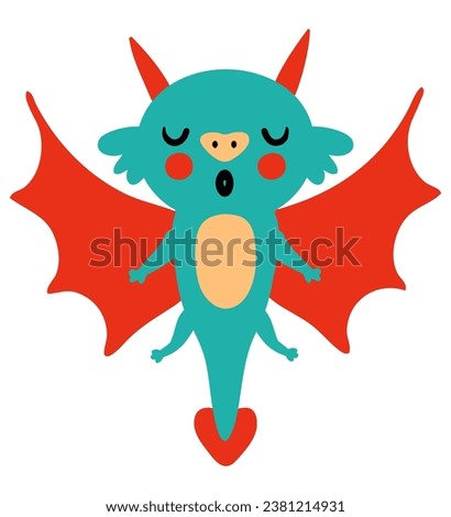 Cute flying dragon Happy New Year 2024 cartoon character. Perfect for tee, poster, greeting card, sticker. Doodle isolated vector illustration.
