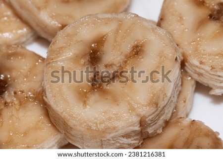 Macro photo of banana slices that have a virus in them and are on the way to extinction, this is what rotten bananas look like.