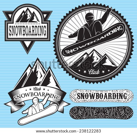 set of templates badges for extreme sport, snowboarding