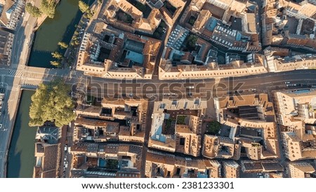 Strasbourg, France. Panoramic view. Roofs of houses. Summer morning, Aerial View  