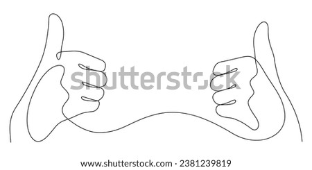 two hands thumb up in one line drawing positive gesture minimalism concept vector illustration Royalty-Free Stock Photo #2381239819