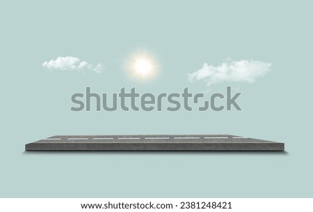 3d illustration of asphalt road piece over blue background isolated Royalty-Free Stock Photo #2381248421