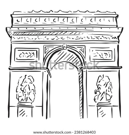 An illustration of Arc de Triomphe in Paris, France. A sketch line drawing on Procreate.