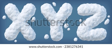 Snowy alphabet with letters Z, Y, Z. Letters made of snow. Winter font on blue background. Vector illustration