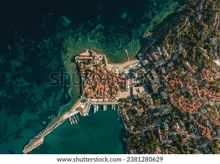 Budva, Budva Municipality, Montenegro Bird's-eye view of the Town of Budva in Montenegro