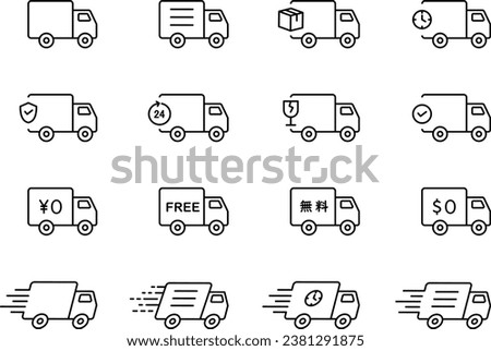 Vector Line Icon Set for Transport Trucks