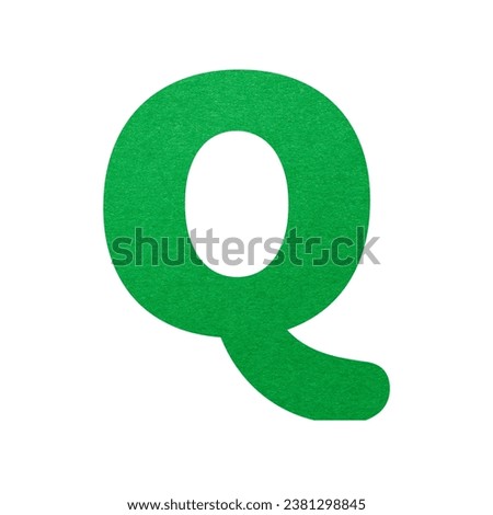 Green paper letter Q isolated on white background. Alphabet series.
