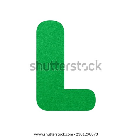 Green paper letter L isolated on white background. Alphabet series. Royalty-Free Stock Photo #2381298873