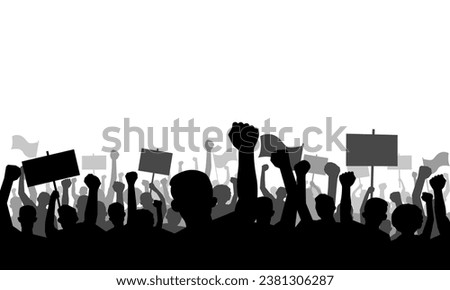 Crowd of protesters, People protesters. Protest, revolution, conflict. Vector illustration. Royalty-Free Stock Photo #2381306287