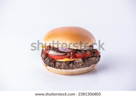  Isolated buger, big classic beef cheese burger on white background isolated png