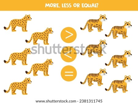 More, less or equal, compare the number of leopards and tigers.