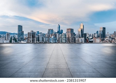 City square and skyline with modern buildings scenery Royalty-Free Stock Photo #2381315907
