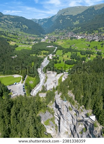 Aerial picture from the  Glacier Canyon towards Grindelwald to give overview of the valley
