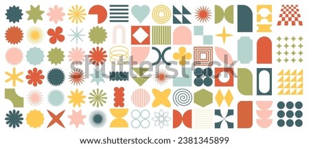 Set of of brutalist geometric shapes. Trendy abstract minimalist figures, stars, flowers, circles.Vector illustration