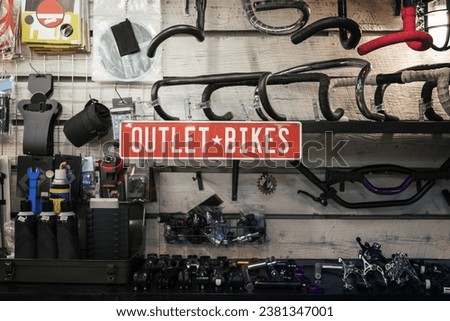 Bikes outlet arrangement in stores Royalty-Free Stock Photo #2381347001
