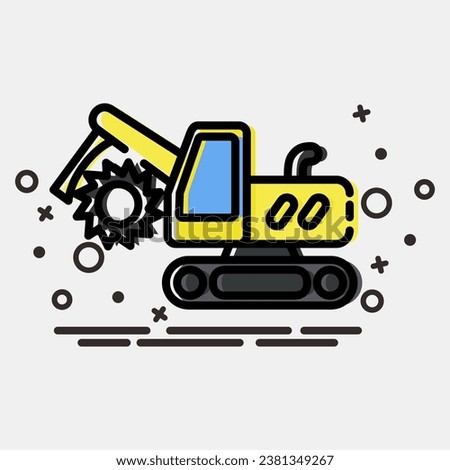 Icon trencher machine. Heavy equipment elements. Icons in MBE style. Good for prints, posters, logo, infographics, etc.