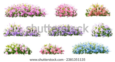 Vector of flower grass or blooming shrub site view isolated on white background ,watercolor tree elevation for landscape concept,environment panorama scene,eco design,meadow for spring Royalty-Free Stock Photo #2381351135