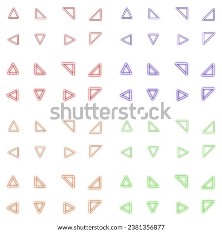 Set Of Neon Triangle Icon. Red, Purple, Orange, Green Triangle. Neon Triangle Design Element. Vector Illustration