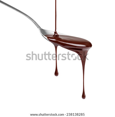 chocolate dripping from a spoon isolated on white background Royalty-Free Stock Photo #238138285
