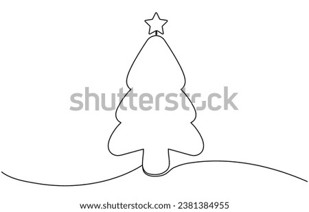 Christmas tree with star toy continuous line drawn. Vector illustration isolated on white background.	