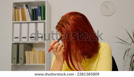 Close up freelancer woman having lack of ideas stops to think. Business woman searching for solutions to her online shop.