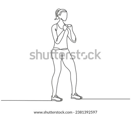 Woman boxer exercise Line Drawing isolated on copy space white background, Female Boxer exercise editable vector illustration, Continuous one line drawing, work out clip art, exercise one line art