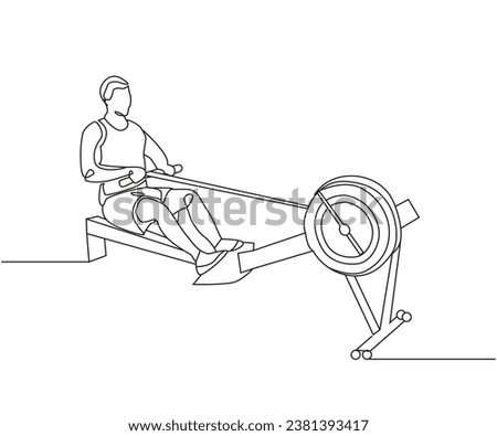 Seated Row exercise Line Drawing isolated on copy space white background, Seated Cable Rows exercise editable vector illustration, Continuous one line drawing, work out clip art, exercise line art
