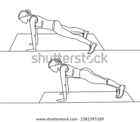 Plank Jacks exercise Line Drawing isolated on copy space white background, Plank Jacks exercise editable vector illustration, Continuous one line drawing, work out clip art, exercise line art design