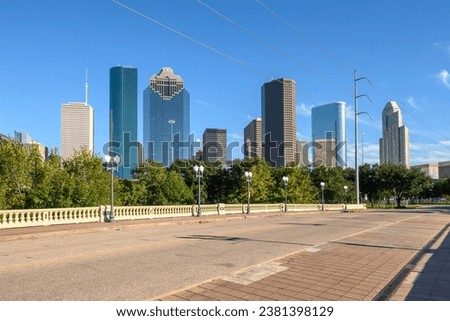 Houston downtown skyscrapers taken from Sabine Street Bridge, Texas, USA
