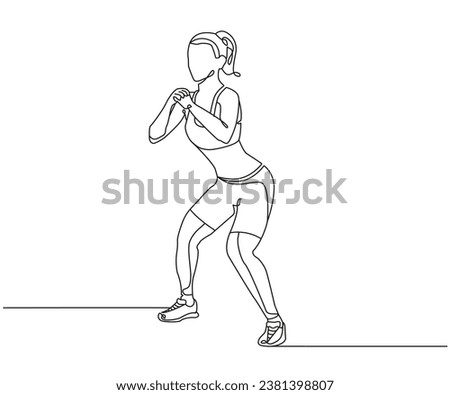 Lateral squat walk exercise Line Drawing isolated on copy space white background, Walking Squats exercise editable vector illustration, Continuous one line drawing, work out clip art