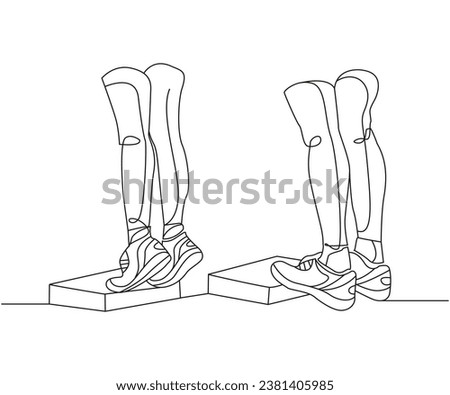 Calf Raises exercise Line Drawing isolated on copy space white background, Calf Raises exercise editable vector illustration, Continuous one line drawing, work out clip art, exercise line art isolate

