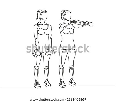 Frontal Raise exercise Line Drawing isolated on copy space white background, Dumbbell Front Raise exercise editable vector illustration, Continuous one line drawing, work out clip art