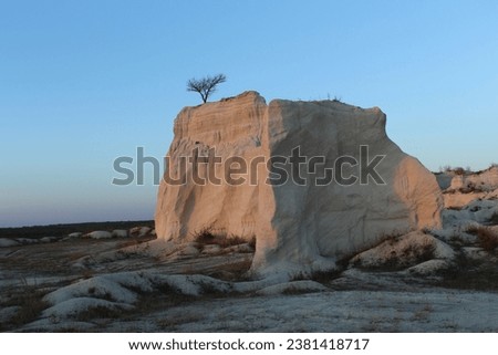A large rock formation with a tree on top Royalty-Free Stock Photo #2381418717