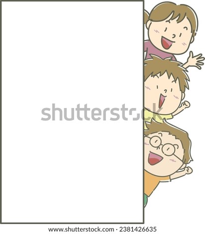 Children peeking through the white frame