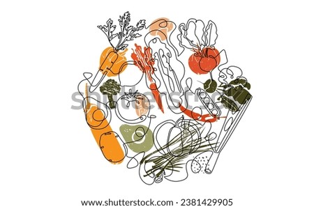 Vector illustration with fresh vegetables isolated on white background. Healthy food. Kitchen hand drawn poster.