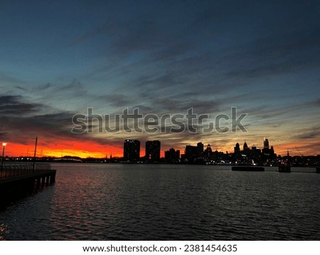 Philadelphia skyline sunset view from Camden, NJ, USA