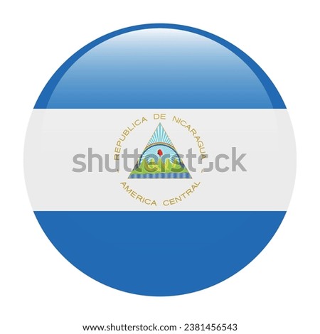 The flag of Nicaragua. Button flag icon. Circle icon flag. Standard color. 3d illustration. Computer illustration. Digital illustration. Vector illustration.