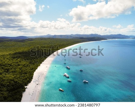 Whitsunday Islands Whitehaven Beach Tropical Queensland Great Barrier Reef Blue Turquoise Waters Landscape Aerial Drone Photography Scenic Boat Paradise Summer Destination Vacation Sandy Green White 