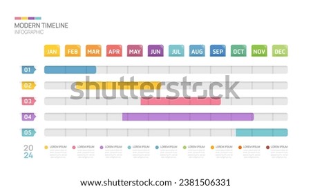 Gantt chart timeline infographic template. Modern milestone element timeline diagram calendar and 4 quarter topics, vector infographics. Royalty-Free Stock Photo #2381506331