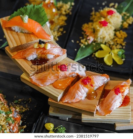 Favorite Japanese food menu on wooden background