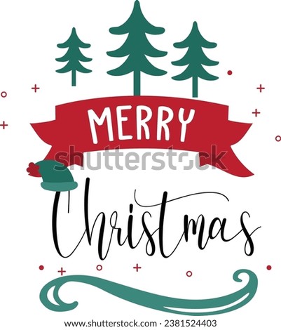 Merry christmas vector design art with christmas trees and stlye font written.